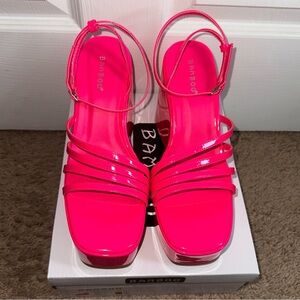 Hot Pink Bamboo PVC Platform Sandals NIB 10